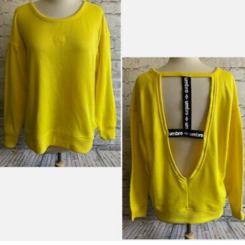 Umbro Yellow Low Open Back Logo Straps Sweatshirt Women's Long Sleeve … - Picture 2 of 6